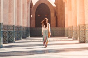 tourist woman walking in morocco