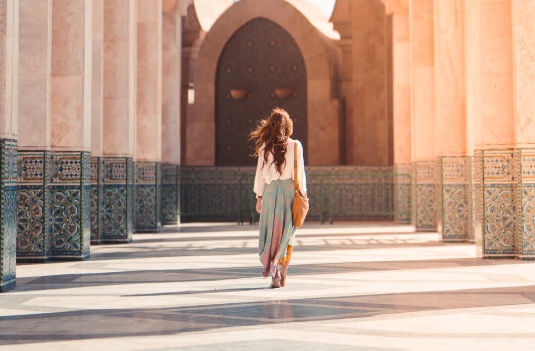 tourist woman walking in morocco