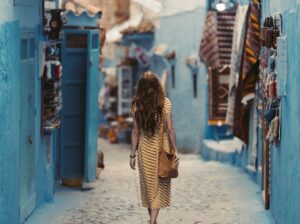 tourist walking on a Moroccan street